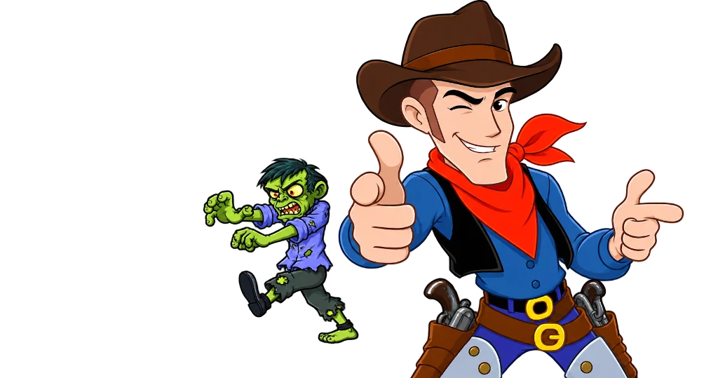 Cowboy und Zombie aus dem Restaurant-Browserspiel Grillmann kills the Zombies als Beispiel für kreatives Restaurant-Marketing.