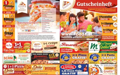 Gutscheinheft mit gemeinsamen Rabattaktionen mehrerer Restaurants und Gastronomiebetriebe
