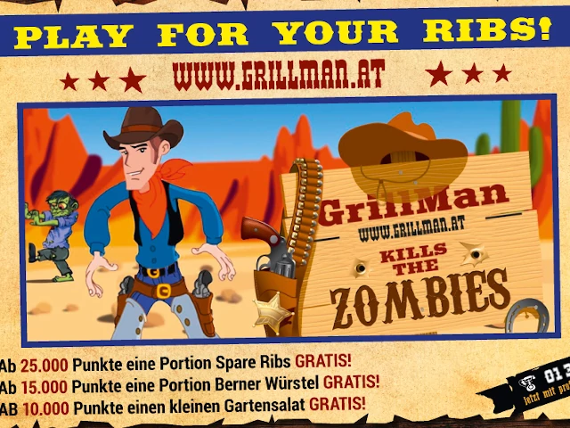 Restaurant-Marketing mit dem Browserspiel Grillmann kills the Zombies, bei dem erspielte Punkte gegen garantierte Gratisprodukte eingelöst werden konnten.