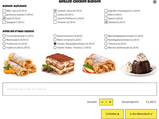 Restaurant-Bestellsystem mit intelligentem Zusatzverkauf und Produktoptionen zur Erhöhung des Bestellwerts und Steigerung des Umsatzes.