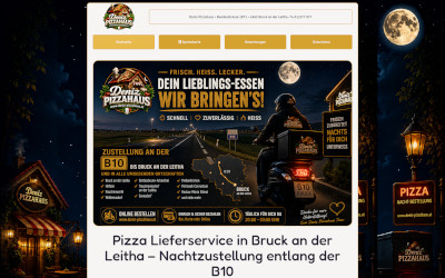 Individuelle Restaurant-Webseite von Deniz Pizzahaus mit modernem Nachtzustellungs-Design für den Pizza-Lieferservice.