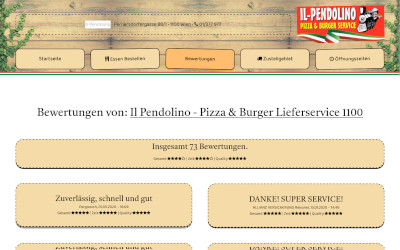 Restaurant-Webseite von Il Pendolino mit integriertem Bewertungsbereich für Kundenbewertungen und Erfahrungen zum Lieferservice.