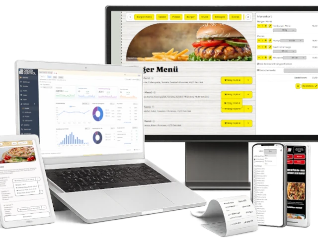 Restaurant-Webseite mit integriertem Online-Bestellsystem für Restaurants, Pizzerien und Lieferservices.